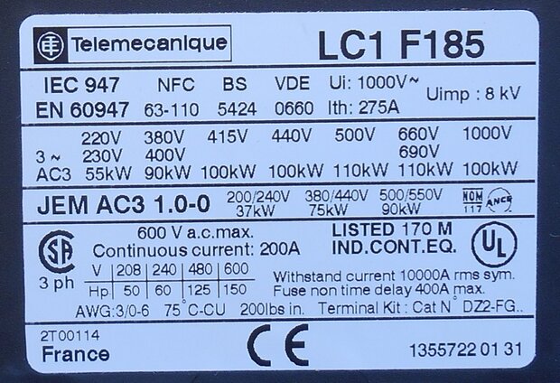 Telemecanique LC1F185 contactor 3P 185A magneetschakelaar