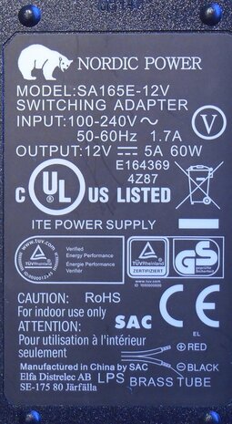 HvN SA165 voeding 12V/4.5A adapter