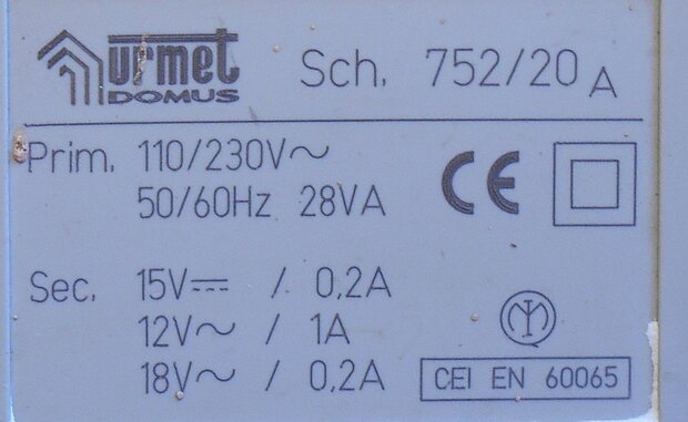 Urmet 752/20 A power transformator 110/230V