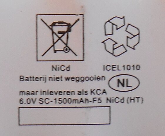 SC-1500mAh-F5 6.0V NiCd batterij accu