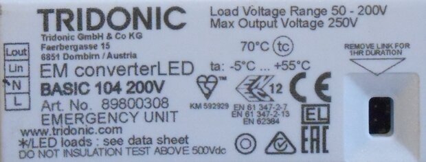 Tridonic BASIC 104 200V EM converterLED 89800308 emergency unit LED
