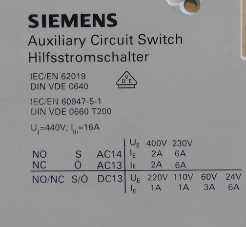 Siemens 5ST3010 AS Hulpcontact 1NO 1NC