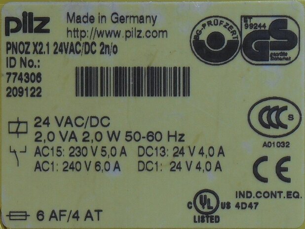 Pilz PNOZ X2.1 relais voor veiligheidsstroomcircuits 774306 24V AC/DC 2n/o