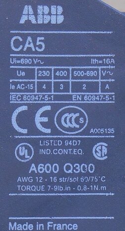 ABB CA5-11/11E auxiliary contact block 2NO 2NC 16A