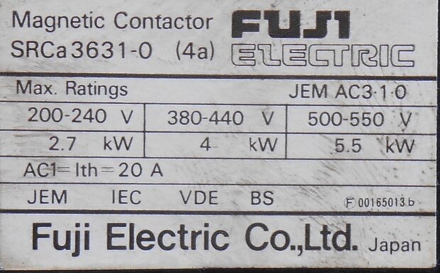 Fuji SRCa3631-0 magneetschakelaar 4a 110-120V relay