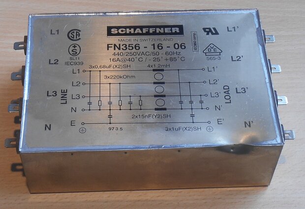 SCHAFFNER FN356-16-06 Power Line Filter 440/250V AC 16A