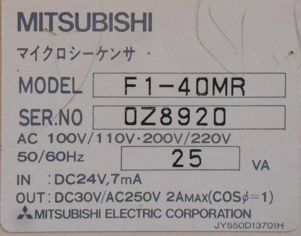 Mitsubishi melsec F1-40MR PLC with a supply voltage AC 100/110V and 200/220V