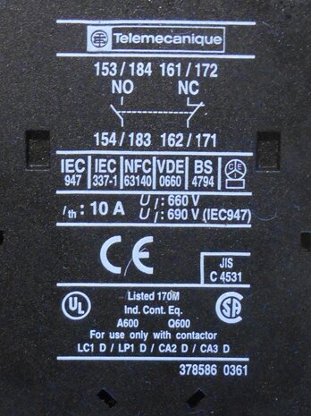 Telemecanique LA8DN11 auxiliary contact 1NO 1NC 10A