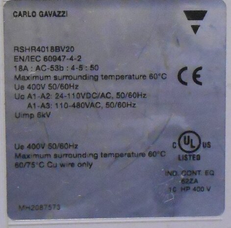 Carlo Gavazzi RSHR4018BV20 RSH Soft starter 400V 18A+BYPASS
