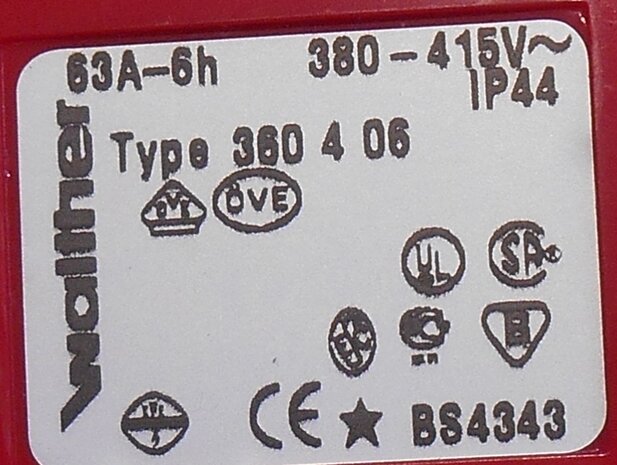 Walther 360406 CEE socket 4 / 63A, 63A 4P 400V 6h IP44