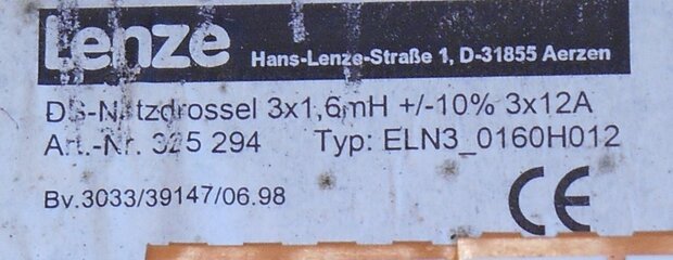 Lenze 325294 DS-Netzdrossel 3X1,6MH +/-10% 3X12A transformator 3 fase