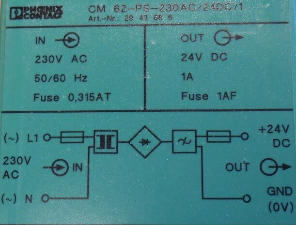 Phoenix Contact CM 62-PS-230AC/24DC/1  voeding 24v DC Power Supply (gebruikt)