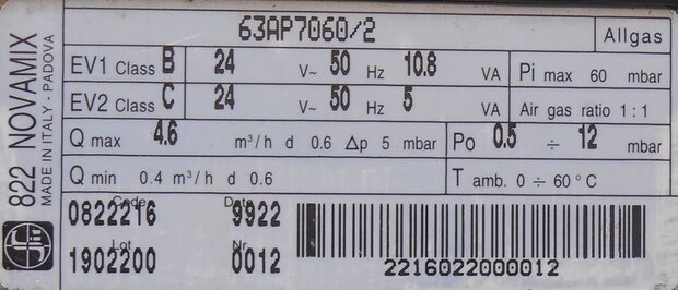 822 NOVAMIX 63AP7060/2 Gas control block