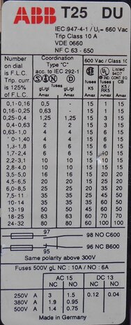 ABB T25 DU Thermal overload relay 0.4-0.63 A