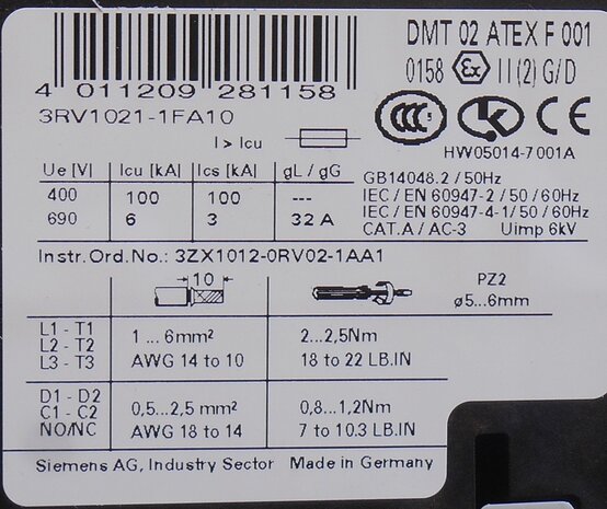 Siemens 3RV1021-1FA10 motor protection switch 3,5 - 5 A 3P