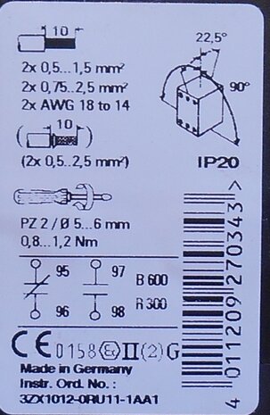 Siemens 3RU1116-1BB0 Thermal overload relay 1,4-2A 1NC+1NO