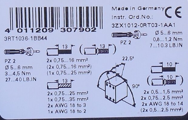 Siemens 3RT1036-1BB44 magneetschakelaar 3P 24V DC 2NO+2NC