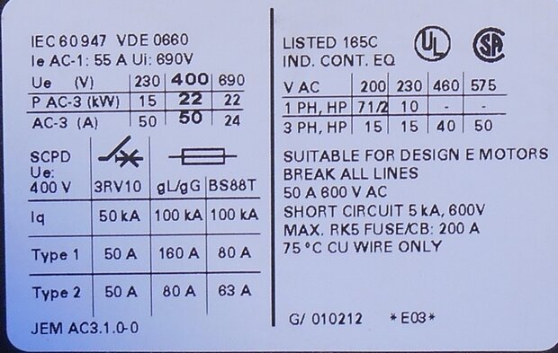Siemens 3RT1036-1BB44 contactor 3P 24V DC 2NO+2NC