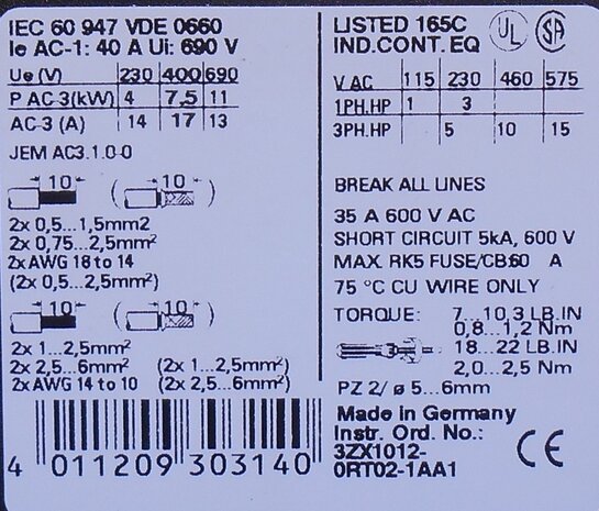 Siemens 3RT1025-1BM44 magneetschakelaar 3P 220V DC 2NO+2NC