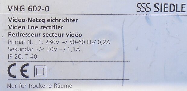 SIEDLE VNG 602-0 Video mains rectifier