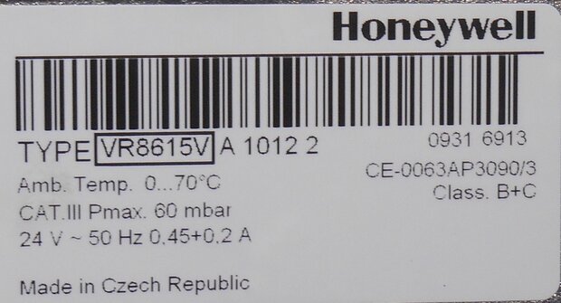 Remeha S45174 gas valve Honeywell VR8615VA1012B (VR8605Va)