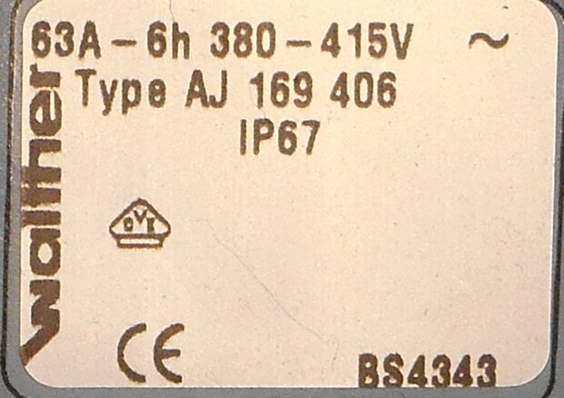 Walther AJ169406 socket outlet 4P 63A 6h 380-415V 50Hz IP67 AJ 169 406