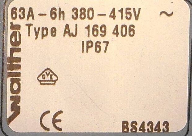 Walther AJ169406 wandcontactdoos 4P 63A 6h 380-415V 50Hz IP67 AJ 169 406