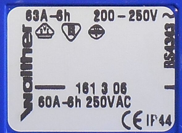 Walther 161306 socket outlet 63A 3P 220 / 250V 6h IP44, 161 306