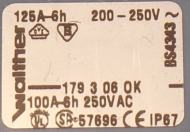 Walther 179306OK Wall-mounted CEE socket 125A 3P (2P + E) 200-250V 6h IP67