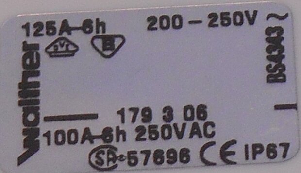 Walther 179306 Wandgemonteerde CEE contactdoos 125A 3P (2P+E) 200-250V 6h IP67