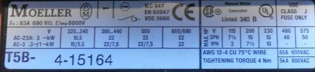 EATON MOELLER T5B-4-15164 Hoofdschakelaar, 6 polig 1 NO + 1 NC, 63 A, incl CI-K4-160 behuizing