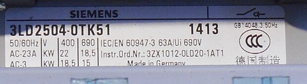 Siemens 3LD2504-0TK51 Lastscheidingsschakelaar
