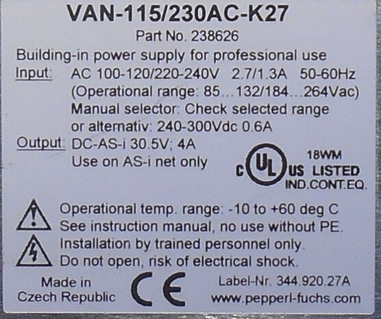 Pepperl+Fuchs VAN-115/230AC-K27 voeding AS-Interface power supply 238626