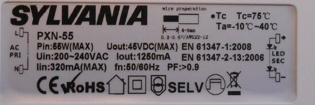 Sylvania PXN-55 LED DRIVER static 0047568