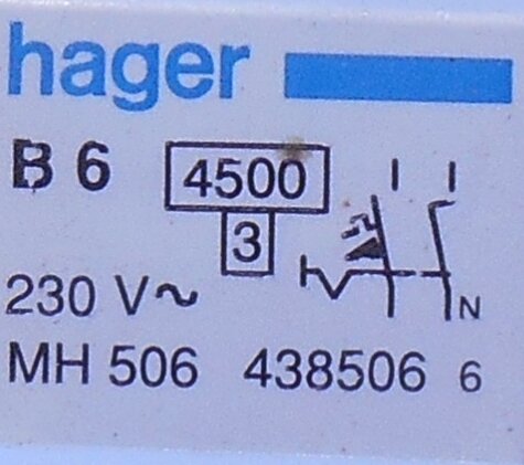 Hager B6 MH 506 Circuit breaker 438506 6 1P 6A