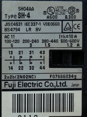Fuji Electric SH4 contactor 110 / 120V 10 2NO + 2NC