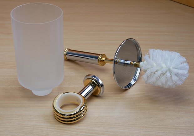 Rivadan Spira toiletborstel voor wandbevestiging chroom/goud 39492