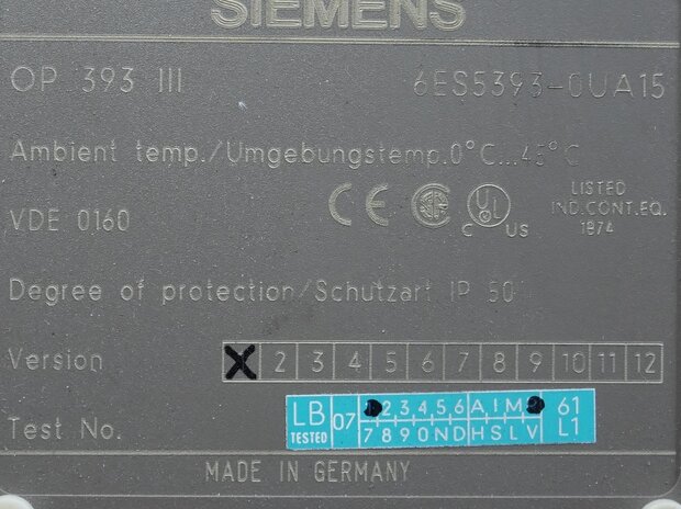 Siemens 6ES5393-0UA15 OP 393 III Bedieningspaneel 6ES53930UA15