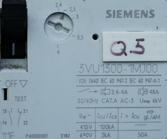 Siemens 3VU1300-1MJ00 motorstarter protector 2,4-4,0A 1NO+1NC